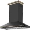 imageFORNO Aria 60quot 1200 CFM Convertible Wall Mount Range Hood Black with Antique Brass Accents  Stainless Steel Chimney  PushButton Controls  LED Lighting  DishwasherSafe Filters  FRHWM509560BLK