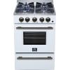 imageFORNO Breno 24quot Freestanding Gas Range 23 cuft Oven  4 Sealed Burners with Cast Iron Grates BuiltIn Storage Drawer Air Fryer Kit  White Finish with Antique Brass Accents  FFSGS627224WHT