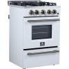imageFORNO Breno 24quot Freestanding Gas Range 23 cuft Oven  4 Sealed Burners with Cast Iron Grates BuiltIn Storage Drawer Air Fryer Kit  White Finish with Antique Brass Accents  FFSGS627224WHT