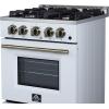 imageFORNO Breno 24quot Freestanding Gas Range 23 cuft Oven  4 Sealed Burners with Cast Iron Grates BuiltIn Storage Drawer Air Fryer Kit  White Finish with Antique Brass Accents  FFSGS627224WHT