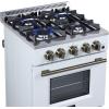 imageFORNO Breno 24quot Freestanding Gas Range 23 cuft Oven  4 Sealed Burners with Cast Iron Grates BuiltIn Storage Drawer Air Fryer Kit  White Finish with Antique Brass Accents  FFSGS627224WHT