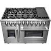 imageForno 48inch French Door Gas Range with 1 Sealed DualRing Brass Burner 20K BTU  432 CuFt Convection Fan Oven 30000 BTU  Modern Design Kitchen Range with Air Fryer Basket Rack ampamp Drip Pan