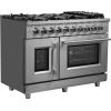 imageForno 48inch French Door Gas Range with 1 Sealed DualRing Brass Burner 20K BTU  432 CuFt Convection Fan Oven 30000 BTU  Modern Design Kitchen Range with Air Fryer Basket Rack ampamp Drip Pan