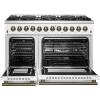 imageForno Galiano 48Inch Dual Fuel Range in White with Antique Brass Accents  8 Sealed Burners 107000 BTU Integrated Griddle 658 cuft Double Convection Ovens