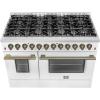 imageForno Galiano 48Inch Dual Fuel Range in White with Antique Brass Accents  8 Sealed Burners 107000 BTU Integrated Griddle 658 cuft Double Convection Ovens