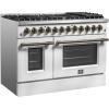 imageForno Galiano 48Inch Dual Fuel Range in White with Antique Brass Accents  8 Sealed Burners 107000 BTU Integrated Griddle 658 cuft Double Convection Ovens