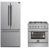 imageFORNO Premium 2Piece Kitchen Bundle  Marco 30inch Gas Range Stainless Steel ampamp Forno Gallipoli 30quot French Door Refrigerator with Bottom Freezer 175 cu ft Capacity  FBDL02102CAUS