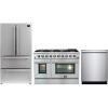 imageForno 3 Pcs Stainless Steel Kitchen Package with 48quot Galiano All Gas Double Oven Freestanding Gas Range 36quot W Refrigerator and Freezer 192 CuFt 24quot BuiltIn Dishwasher with 6 Wash Cycles