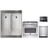 imageForno 4 PCS Stainless Steel Kitchen Package with 60quot W Dual Refrigerator 276CuFt 36quot Freestanding Dual Fuel Range 24quot BuiltIn Dishwasher and 24quot Microwave Drawer Convection Oven