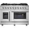 imageForno 48inch French Door Gas Range with 1 Sealed DualRing Brass Burner 20K BTU  432 CuFt Convection Fan Oven 30000 BTU  Modern Design Kitchen Range with Air Fryer Basket Rack ampamp Drip Pan
