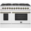 imageForno Galiano 48Inch Dual Fuel Range in White with Antique Brass Accents  8 Sealed Burners 107000 BTU Integrated Griddle 658 cuft Double Convection Ovens