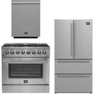 imageFORNO 3Piece Kitchen Package  Galiano 36quot Dual Fuel Range 36quot French Door Refrigerator ampamp 24quot BuiltIn Dishwasher FBDL00402CAUS