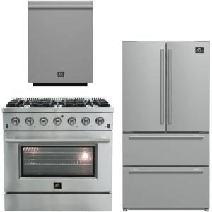 imageFORNO 3Piece Kitchen Package  Galiano 36quot Gas Range 36quot French Door Refrigerator ampamp 24quot BuiltIn Dishwasher FBDL00401CAUS