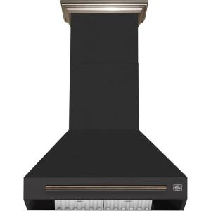 imageFORNO Aria 30quot 600 CFM Convertible Wall Mount Range Hood  Black Hood with Antique Brass Accents  Stainless Steel Baffle Filters  4Speed Controls  LED Lighting  Quiet Operation  FRHWM509530BLK