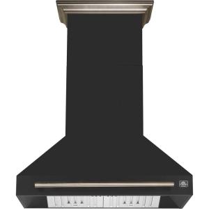imageFORNO Aria 36quot 1200 CFM Convertible Wall Mount Range Hood  Black Stainless Steel with Antique Brass Accents  LED Lighting Touch Controls DishwasherSafe Baffle Filters Quiet Fan  FRHWM509536BLK