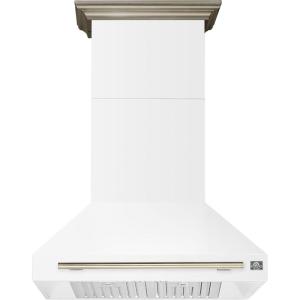 imageFORNO Aria 36quot 1200 CFM Convertible Wall Mount Range Hood White Finish with Antique Brass Accents  Stainless Steel Baffle Filters  LED Lighting  4Speed Push Button Controls  FRHWM509536WHT