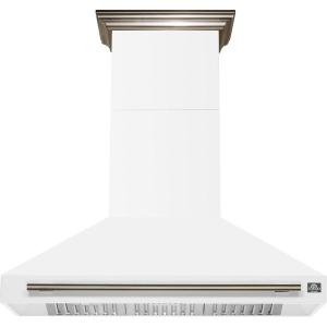 imageFORNO Aria 48quot 1200 CFM Convertible Wall Mount Range Hood White with Antique Brass Accents  Stainless Steel  LED Lighting PushButton Controls DishwasherSafe Metal Filters  FRHWM509548WHT