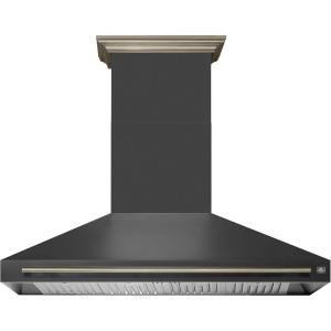 imageFORNO Aria 60quot 1200 CFM Convertible Wall Mount Range Hood Black with Antique Brass Accents  Stainless Steel Chimney  PushButton Controls  LED Lighting  DishwasherSafe Filters  FRHWM509560BLK