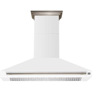 imageFORNO Aria 60quot Convertible Wall Mount Range Hood 1200 CFM  White with Antique Brass Accents  Stainless Steel  LED Lighting  PushButton Controls  Convertible Duct  Motor  FRHWM509560WHT