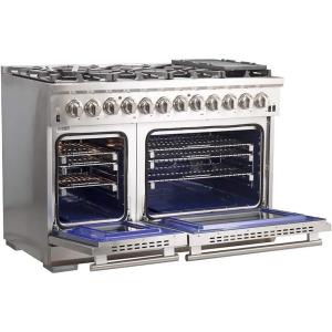 imageFORNO Capriasca Dual Fuel 48quot Inch Freestanding Range 8 Sealed Brass Burners Cooktop  658 Cu Ft Double Convection Electric Oven  Stainless Steel Stove Range Heavy Duty Cast Iron Grates