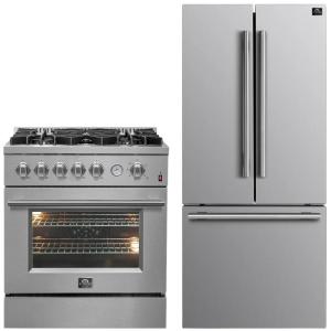 imageFORNO Premium 2Piece Kitchen Bundle  Giovanni 30quot Stainless Steel Gas Range Gallipoli 30quot French Door Refrigerator with Bottom Freezer 175 cuft Capacity  FBDL02001CAUS