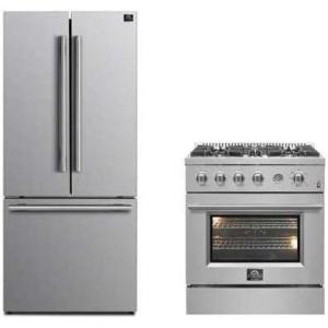imageFORNO Premium 2Piece Kitchen Bundle  Marco 30inch Gas Range Stainless Steel ampamp Forno Gallipoli 30quot French Door Refrigerator with Bottom Freezer 175 cu ft Capacity  FBDL02102CAUS