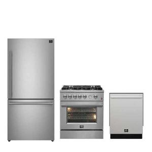 imageFORNO Premium 3Piece Kitchen Bundle  30quot Gas Range Bottom Freezer Refrigerator ampamp BuiltIn Dishwasher in Stainless Steel  FBDL01201CAUS