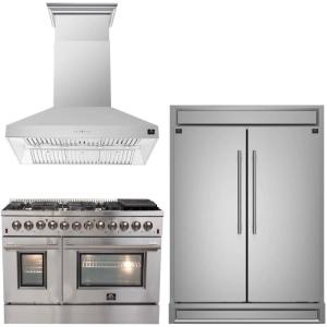 imageFORNO Premium 3Piece Kitchen Bundle  Galiano 48quot Dual Fuel Range Maderno 60quot Convertible RefrigeratorFreezer with Grill Trim Orvieto 48quot Wall Mount Hood  FBDL01704CAUS
