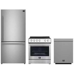 imageFORNO Premium 3Piece Kitchen Bundle  Leonardo Espresso 30quot Range 31quot Bottom Freezer Refrigerator ampamp 24quot Dishwasher in Stainless Steel  FBDL00701US