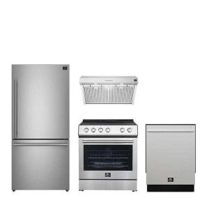 imageFORNO Premium 4Piece Kitchen Bundle  30quot Electric Range 30quot Range Hood 31quot French Door Refrigerator ampamp 24quot BuiltIn Dishwasher in Stainless Steel  FBDL01001US