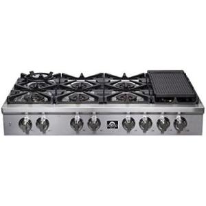 imageFORNO Spezia 48quot Inch DropIn Range Top with 8 Sealed Dual Brass Burners  Stainless Steel Stove Top Heavy Duty Continuous Cast Iron Grates with Autoignition Griddle WokRing and LP conversion
