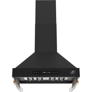 imageFORNO Venezia 30quot Wall Mount Range Hood 370 CFM Ducted Ventilation  Stainless Steel  Touch Controls  LED Lights  Adjustable Fan Speeds  Black with Antique Brass Accents  FRHWM550330BLK