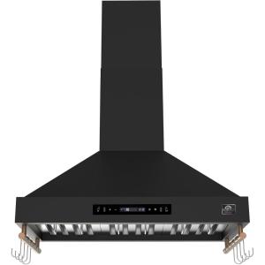 imageFORNO Venezia 36quot Wall Mount Ducted Range Hood 370 CFM with Touch Controls and LED Lights  Black with Antique Brass Accents  Adjustable Height DishwasherSafe Baffle Filters  FRHWM550336BLK