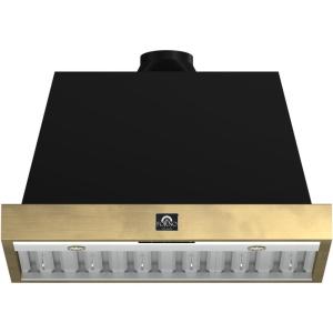 imageFORNO Vittorio 36quot 600 CFM Wall Mount Range Hood Black with Antique Brass Trim  3Speed Fan Touch ampamp Remote Controls LED Lights DishwasherSafe Baffle Filters 2Year Warranty FRHWM507836BLK