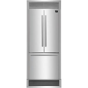 imageForno 30 Inch French Door Refrigerator with Bottom Freezer 175 CuFt Capacity  Stainless Steel No Frost Fridge with Ice Maker Child Safety Lock and Decorative Grill Trim kit