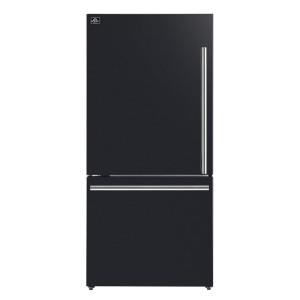 imageForno 31quot Milano Espresso Black Fridge with Bottom Freezer with Touch Control ampamp LED  172 cu ft Counter Depth Refrigerator  Swing Door Fridge with Adjustable Door Bins and Crisper Drawer