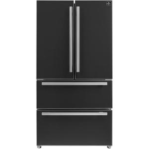 imageForno 36quot Espresso Moena French Door Stainless Steel Refrigerator  192 Cuft Kitchen Fridge with LED Display and Ice Maker  Frostfree Swing Double Door Fridge with Inverter Compressor Black