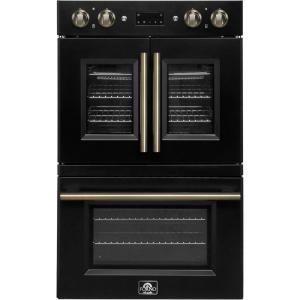 imageForno Asti 30Inch Double Electric Wall Oven with Upper French Doors in Black ampamp Antique Brass  736 Cu Ft Dual True Convection 7200W Air Fry Sous Vide SelfCleaning Function