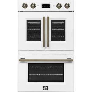 imageForno Asti 30Inch Double Electric Wall Oven with Upper French Doors in White ampamp Antique Brass 736 cu ft Dual True Convection 7200W Air Fry Sous Vide SelfClean  FBOEL134030WHT
