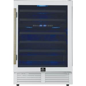 imageForno Bacchino 24 Inch Wine Cooler with Antique Brass Handles 51 Bottle Capacity Beverage Refrigerator with Triple Glass Door and LED Lighting BuiltIn or Freestanding  White