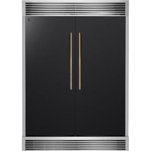 imageForno Maderno 60Inch BuiltIn SidebySide Convertible Refrigerator Freezer Dual 28Inch Units with Decorative Trim Grill and Antique Brass Handles 272 cu ft Capacity 84Inch Height  Black