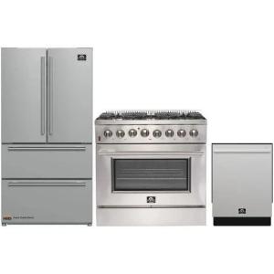imageForno Premium 3Piece Kitchen Bundle  36Inch Galiano Dual Fuel Range French Door Refrigerator ampamp Dishwasher in Stainless Steel  FBDL00902CAUS