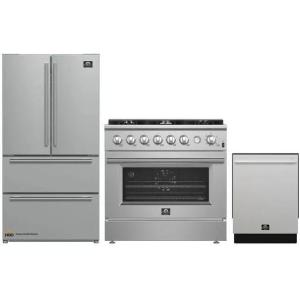 imageForno Premium 3Piece Kitchen Bundle  36Inch Marco Gas Range French Door Refrigerator ampamp Dishwasher in Stainless Steel  FBDL00901CAUS