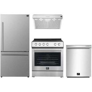 imageForno Premium 4Piece Kitchen Bundle  30Inch Electric Range Under Cabinet Range Hood 31Inch Refrigerator and BuiltIn Dishwasher in Stainless Steel  FBDL00601US