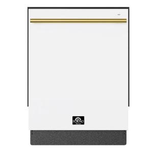 imageForno Romano 24Inch BuiltIn Dishwasher with Antique Brass Handle Quiet 49 dBA Operation Stainless Steel Tub 14 Place Settings Efficient Design  White