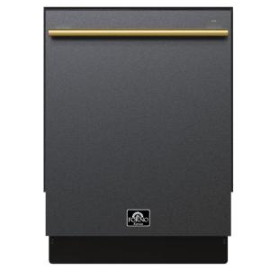 imageForno Romano Espresso 24Inch Builtin Dishwasher Stainless Steel Tub Quiet Energy Star Adjustable Racks Multiple Wash Cycles  Black Finish Multi Handle Stainless and Antique Brass