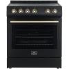 imageFORNO Premium 3Piece Kitchen Bundle  Leonardo Espresso 30quot Range 30quot Range Hood 31quot Bottom Freezer Refrigerator in Black with Antique Brass and Stainless Handles  FBDL00102US