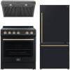 imageFORNO Premium 3Piece Kitchen Bundle  Leonardo Espresso 30quot Range 30quot Range Hood 31quot Bottom Freezer Refrigerator in Black with Antique Brass and Stainless Handles  FBDL00102US