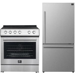 imageFORNO Premium 2Piece Kitchen Bundle  Leonardo Espresso 30quot Stainless Steel Range 31quot Stainless Steel Bottom Freezer Refrigerator  FBDL00301US