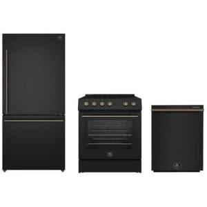 imageFORNO Premium 3Piece Kitchen Bundle  Leonardo Espresso 30quot Range 31quot Bottom Freezer Refrigerator ampamp 24quot BuiltIn Dishwasher in Black  FBDL00702US
